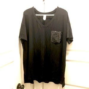 🖤 HAWT HONEYME black sequin pocket short sleeve top! Size L. Boutique!
